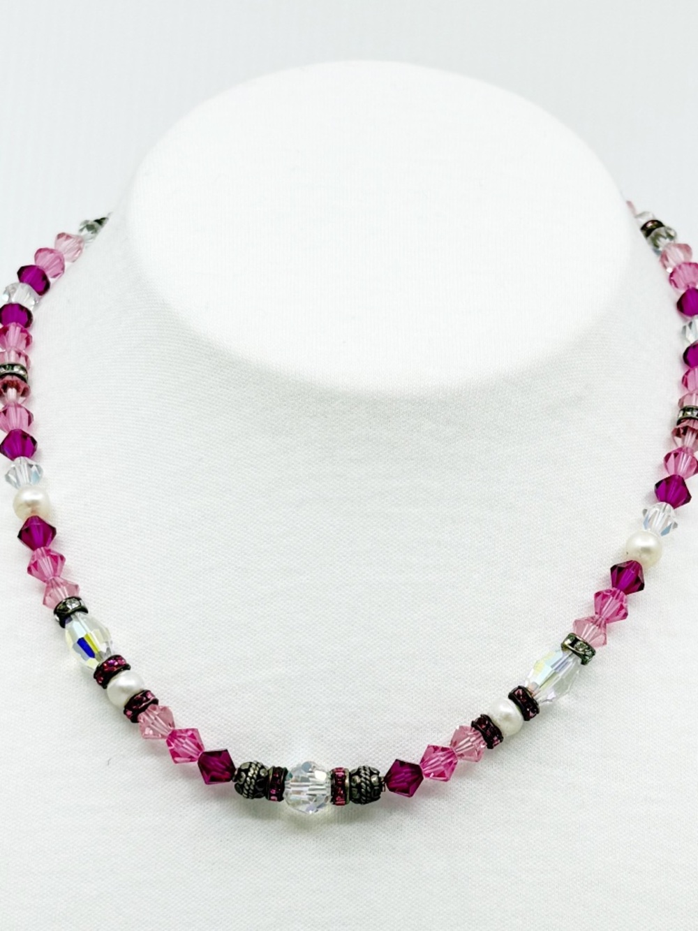 Hand Made sterling silver crystal & freshwater pearl bead necklace - GM958